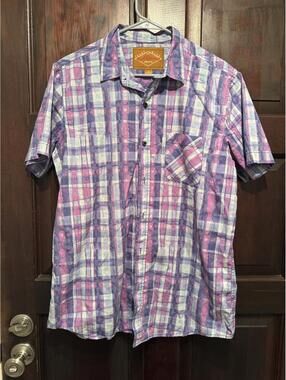 Red Camp Short Sleeve Plaid Button-Up Shirt Size Large